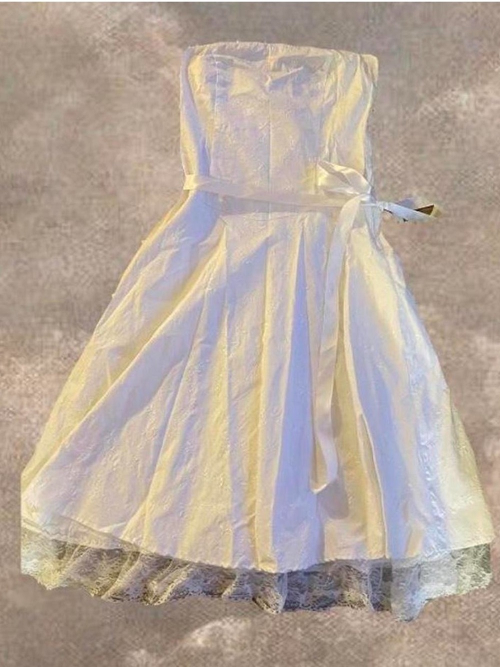 Strapless white eyelet dress